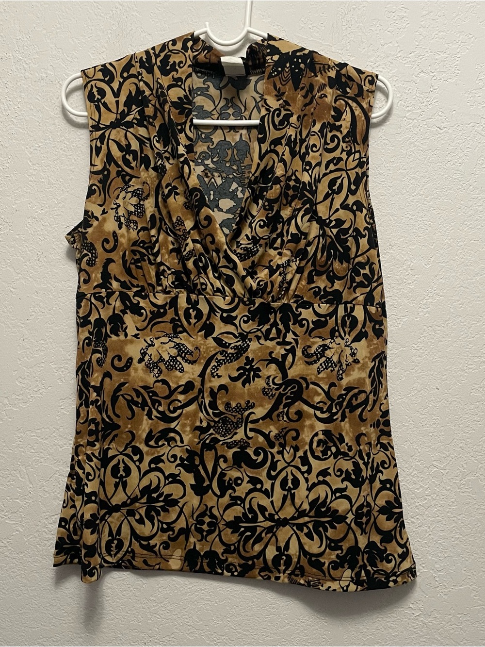 Draped V-Neck Printed Camisole in Tan and Black